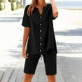 thumbnail image 5 of GILIGEGE Linen Sets for Women 2 Piece Summer Women's Solid Color Fashion Casual Cotton Linen Pocket Long Sleeve Shirt Short Jacket Suit Lounge Beach Vacation Two Piece Outfits Tracksuits Black S, 5 of 8