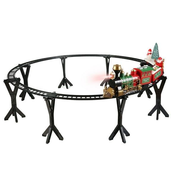 Classic Christmas Holiday Train Set with Real Smoke, Lights and Sounds, Locomotive Steam Engine, 3 Train Cars, Large Tracks, Christmas Spirit, for Christmas Decoration Gift