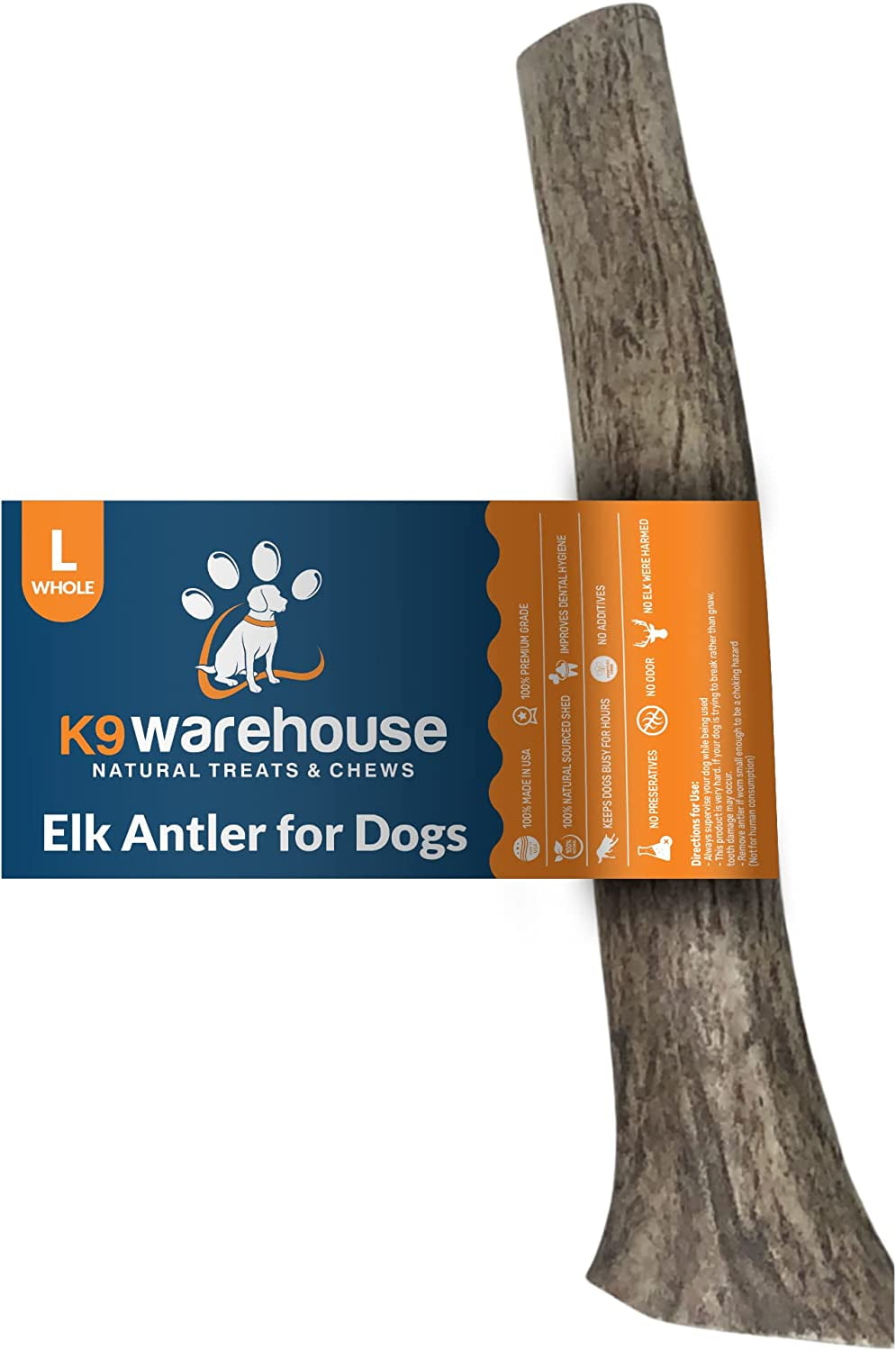 K9warehouse Premium Whole Elk Antler Chew Toy for Large Dogs - USA Made