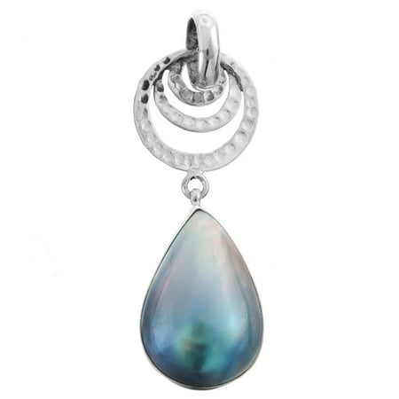 - Teardrop Blue Mabe Cultured Pearl 925 Sterling Silver Pendant 1 5/8