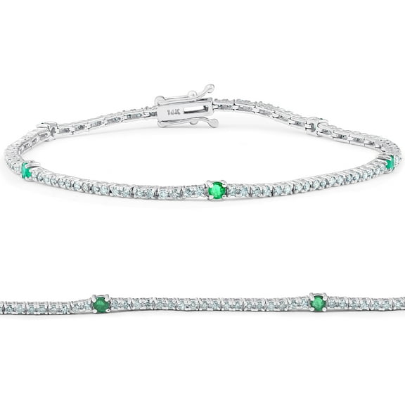 Pompeii 1 1/10 Ct Diamond & Green Emerald Tennis Bracelet 14k White Gold 7" Lab Grown