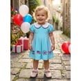 thumbnail image 3 of BemeyourBBs Toddler Baby Girl 4th of July Dress Fourth of July Outfit Baby Girl Patriot Independence Day Dress Puff Short Sleeve Doll Collar America Flag Firework Embroidery Summer Pleated Dress, 3 of 9