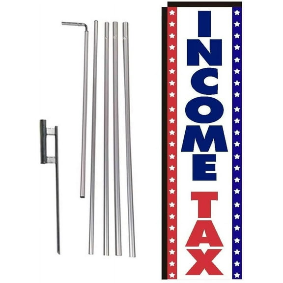 Income Tax Service Rectangle Feather Banner Flag with Pole Kit and Ground Spike for Outdoor Advertising, Large Signs for Business Owners