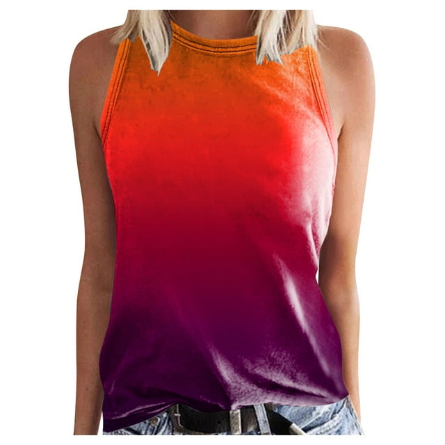 HBFAGFB Débardeurs Mode Femme Col Rond Sans Manches T-Shirts Décontractés et Polyvalents Gilet Orange Taille m