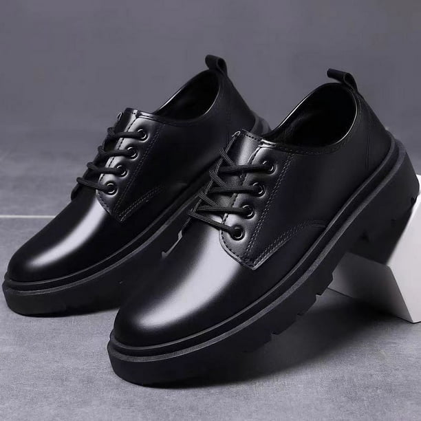 Zapatos de cuero de negocios, zapatos casuales para hombres, zapatos de trabajo de estilo británico, zapatos de estudiante con cordones, de suela gruesa y de moda, zapatos de trabajo