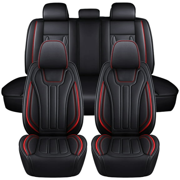 Leather Car Seat Cover 5 Seats for Chevrolet Chevy Silverado GMC Sierra 1500 2500HD 3500HD 2007-2021 Full Set Cushion Seat Covers for Cars Waterproof, Red