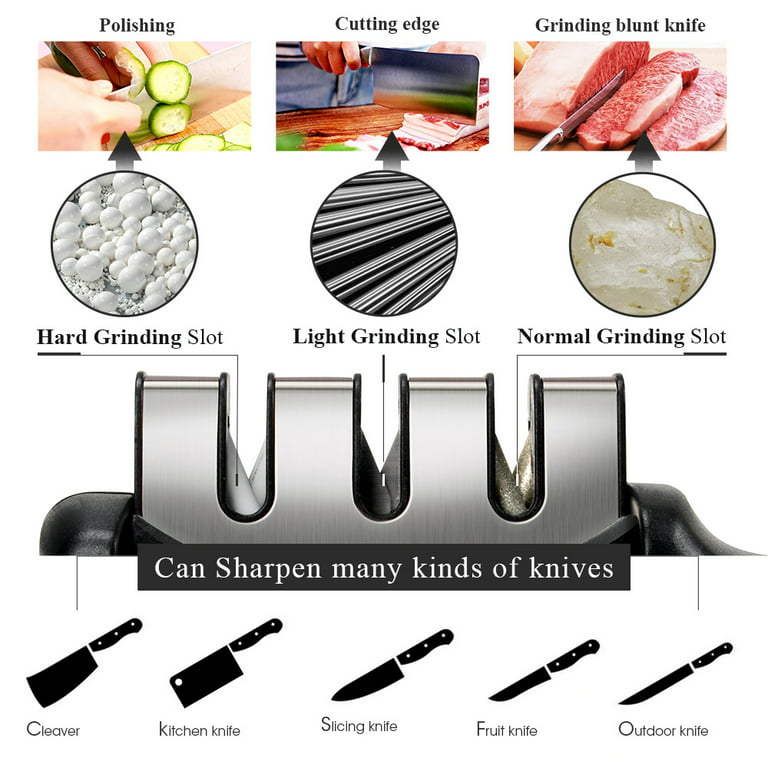 Knife Sharpeners for Kitchen Knives– Stainless Steel 4 in1 Kitchen Knife  Sharpener – Ergonomic and Easy to Use Knife Sharpening Kit with 4 Stage