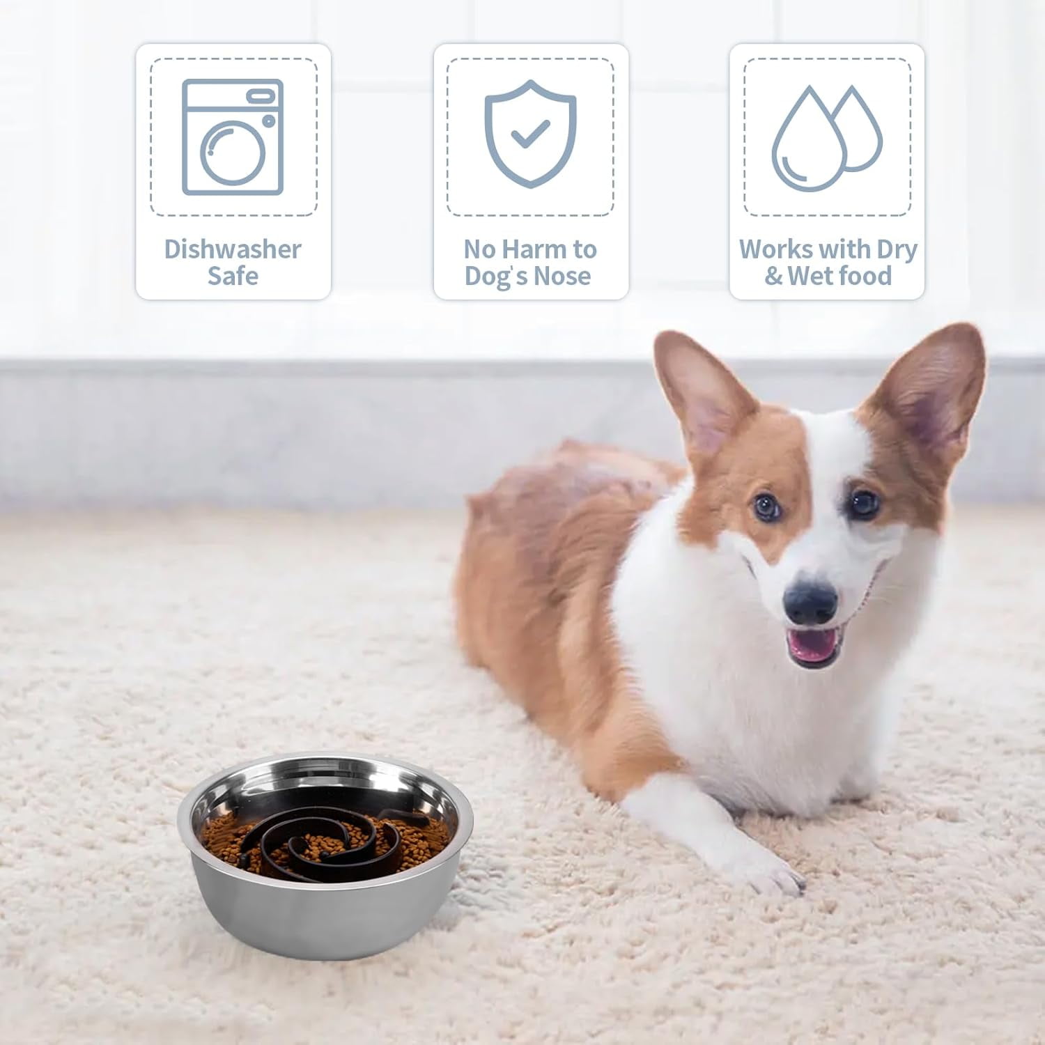 Slow Feeder Dog Bowls Insert,  Soft Silicone Slow Eating Feeder Insert with Suction Cups for Small, Medium and Large Dogs, Fit into Basic and Elevated Dog Bowls, Black Black,XL