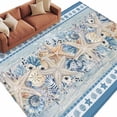 thumbnail image 2 of Blue Coastal Washable Living Room Rugs 5'x7', Eucalyptus Leaves Starfish Shells Retro Summer Low Pile Throw Large Area Rugs Non-Slip Sturdy Edge Binding Carpet for Dining Room Bedside Kitchen, 2 of 9
