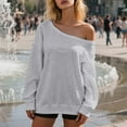 thumbnail image 2 of Trendy Tops for Women 2025 Solid Sweatshirt Women's Off Shoulder Sweatshirt Casual Long Sleeve Pullover Tops For Daily Wear Comfortable Soft Stretchy Pure Color Loose Fit Spring Fall Winter Fashion, 2 of 5