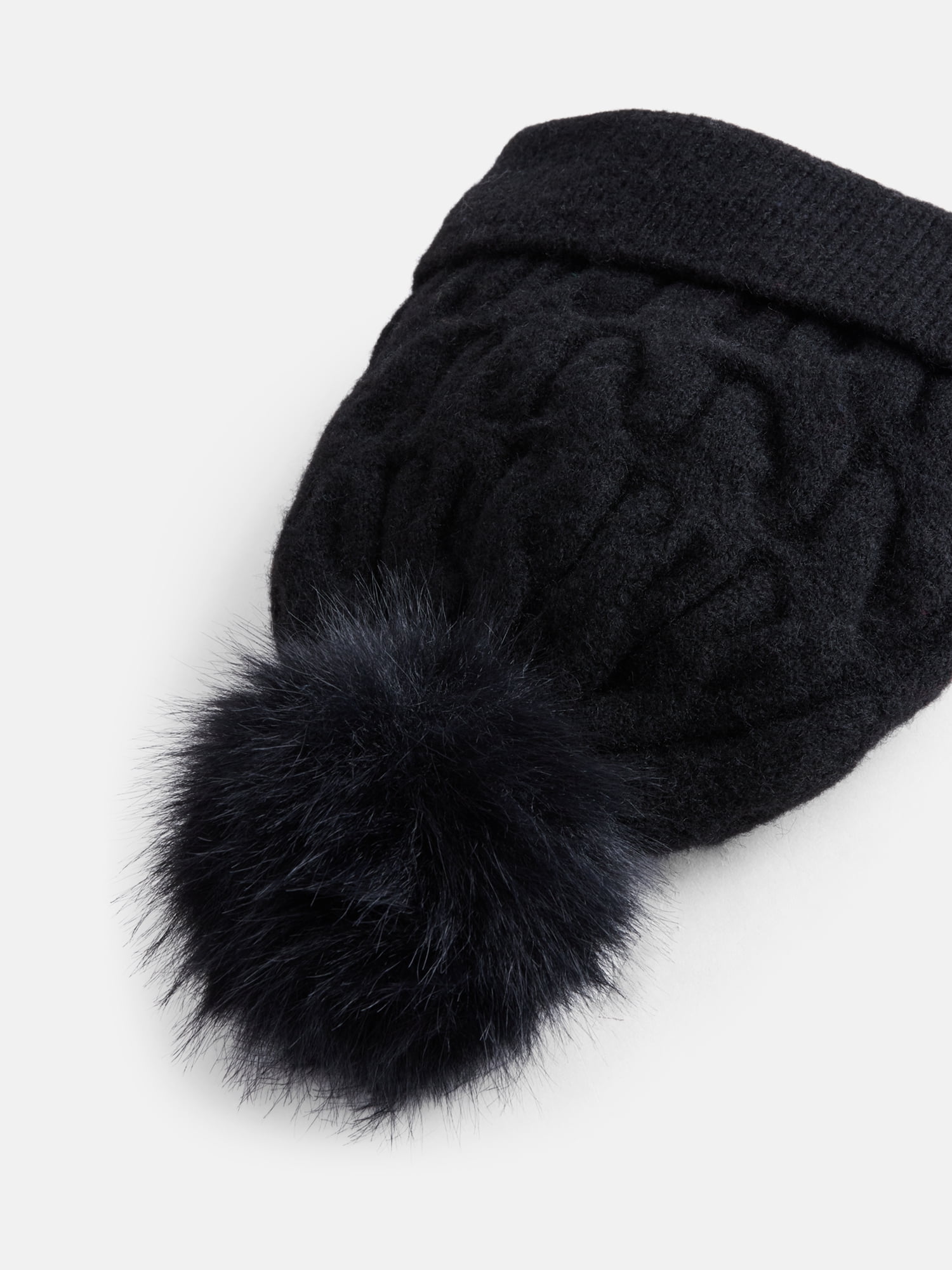 Scenario Women's Cable Knit Pom Beanie, Black Soot