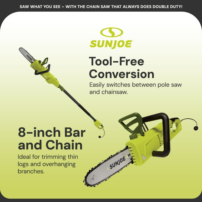 Sun Joe 8 Inch Electric Convertible Pole Chain Saw, 2-in-1 Cutting