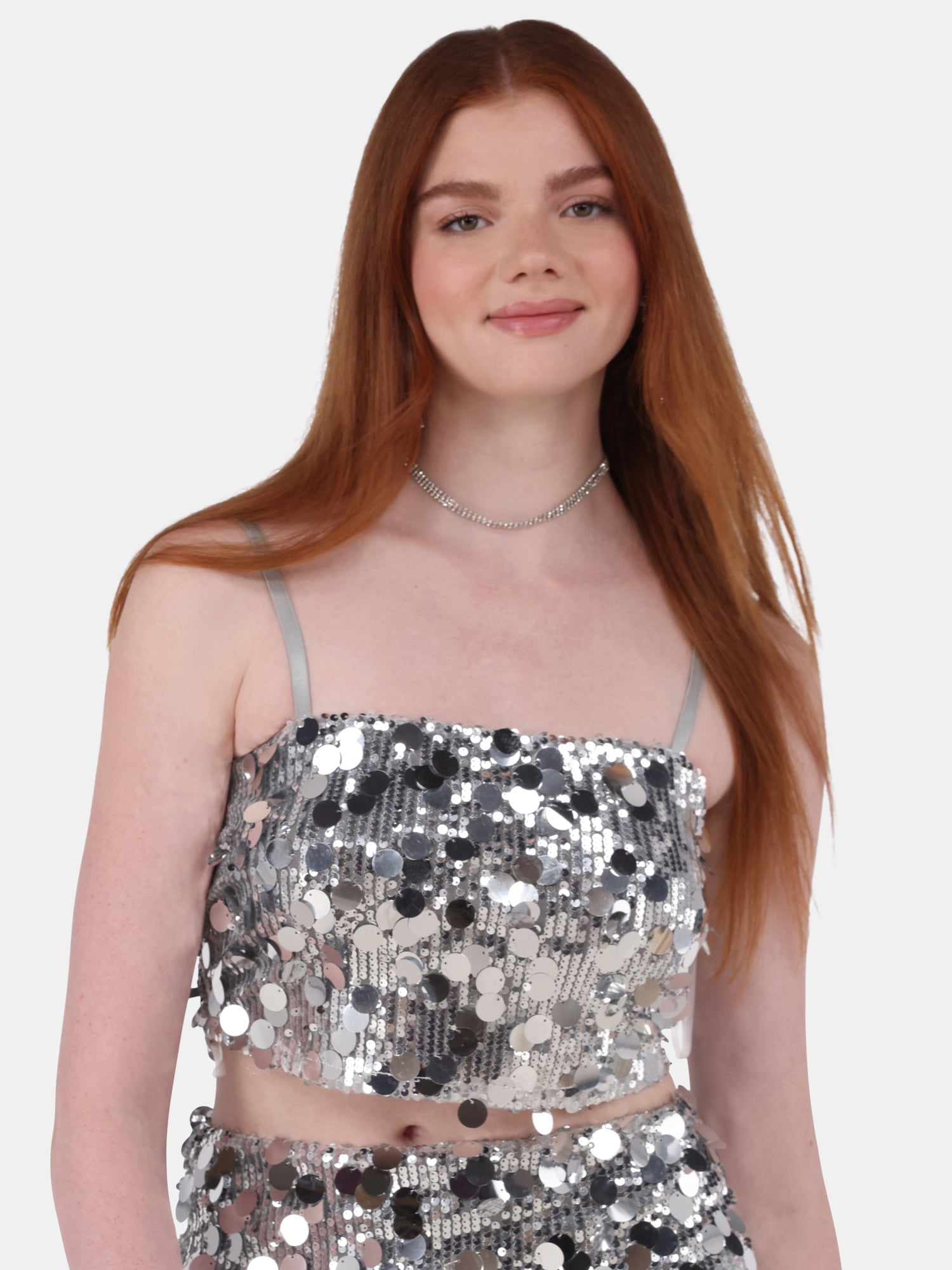 No Boundaries Sequin Cami Top and Mini Skirt Set, 2-Piece, Women's and Women’s Plus