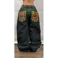 thumbnail image 3 of Y2K, pantalones vaqueros rectos con patrón de calavera y bolsillo clásico retro a la moda, pantalones sueltos de mezclilla de pierna ancha lavados góticos americanos de verano, 3 of 5