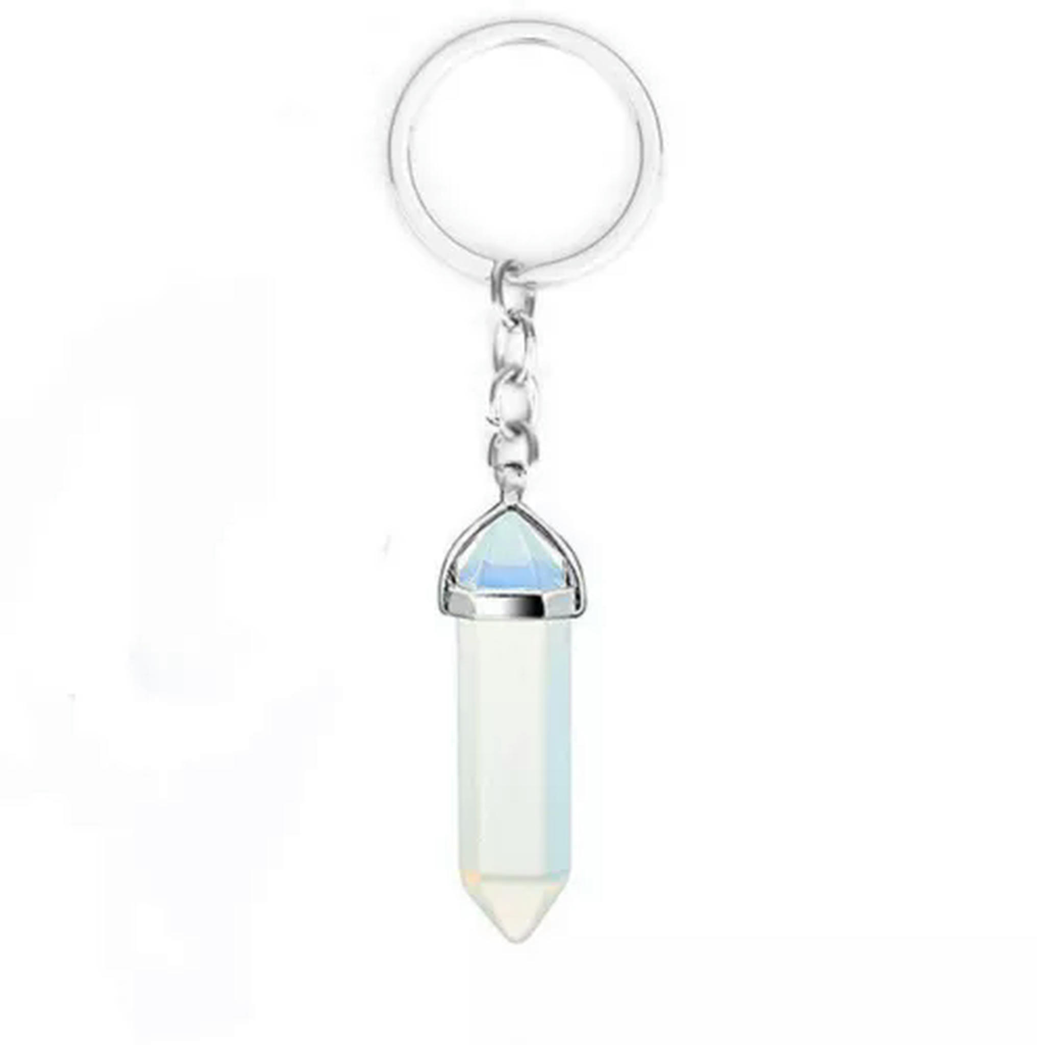 HOOUN 20PCS Hexagonal Pointed Stone Gem Crystal Keychain Key Ring Natural Healing-Cherry Quartz