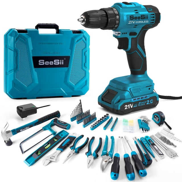 Kit de herramientas Seesii 230 piezas con taladro eléctrico inalámbrico de 21 V, 2.0 Ah