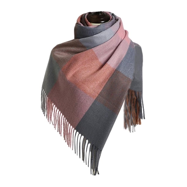 Bufandas de invierno largas de gran tamaño para mujer, abrigo de cuello de rejilla grande de otoño, chal, capa, Rosa gris jinwen Bufanda de cuadros de invierno