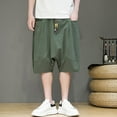thumbnail image 4 of Angala Mens Summer Shorts Solid Color Elastic Waist Shorts Summer Breathable Seaside Holiday Casual Mens Shorts Size L Green, 4 of 6