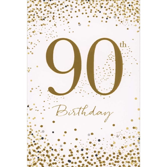 Pictura Gold Foil 90th Birthday Text Over Gold Foil, Black and Grey Dots Ninetieth / 90th Birthday Card