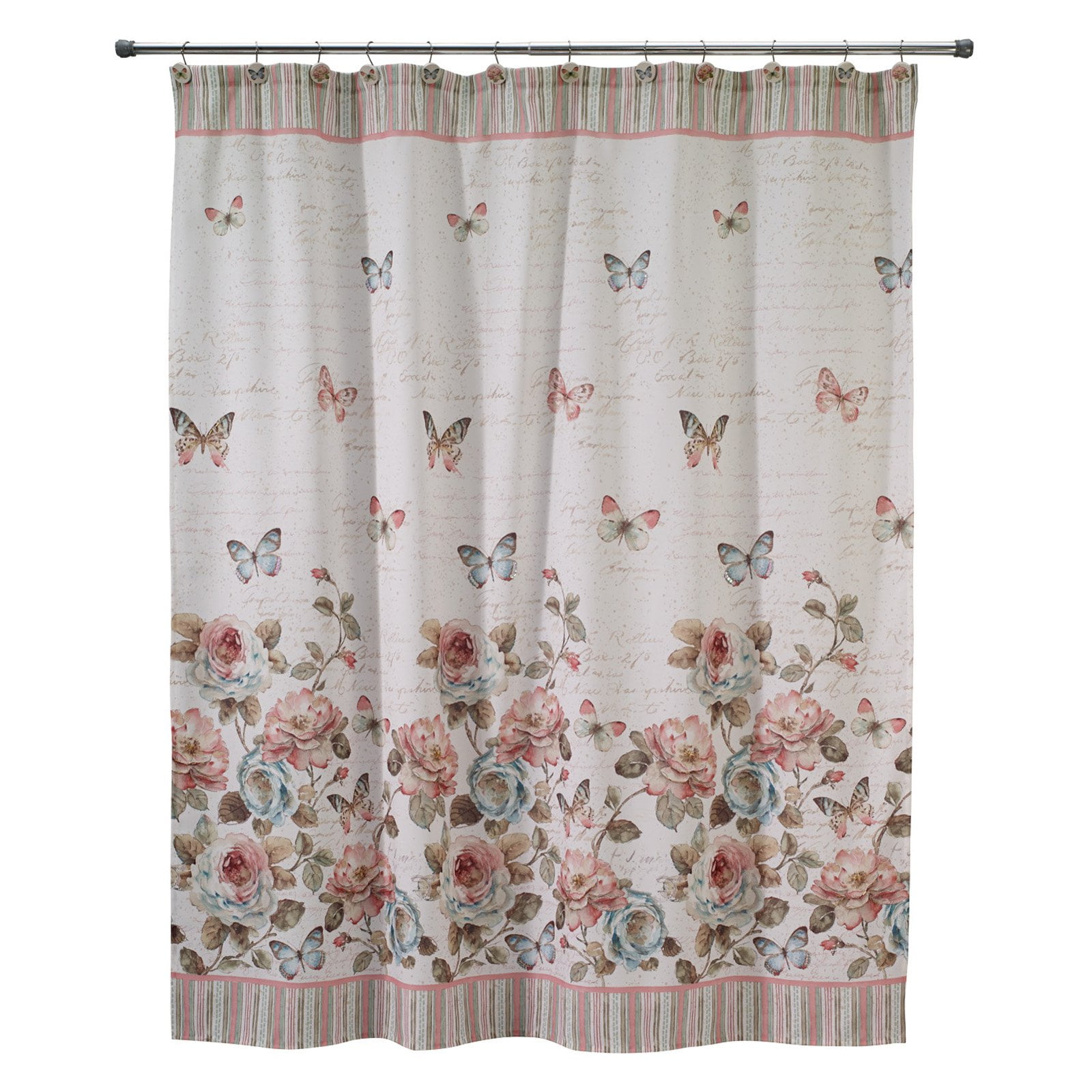 White Avanti Linens Butterfly Garden Collection Shower Curtain