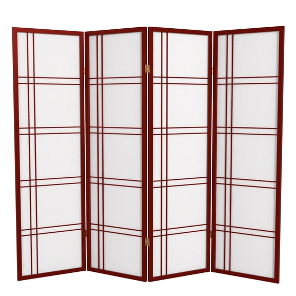 5 ft. Japanese Style Shoji Screen Room Divider with Double Cross Lattice - Rosewood - 4 Panel Folding