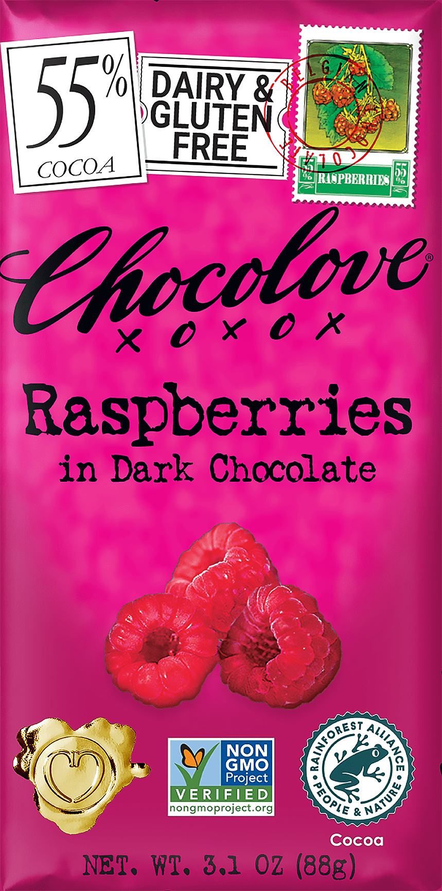 Chocolove Raspberries in Dark Chocolate , 3.1 oz