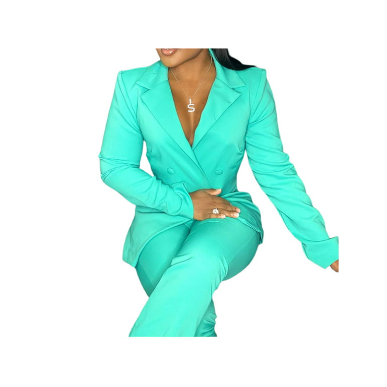 Amiliee Women's 2 Pieces Pants Suit Jacket Formal Ladies Office Business Blazer Coat, Size: 2XL, Green