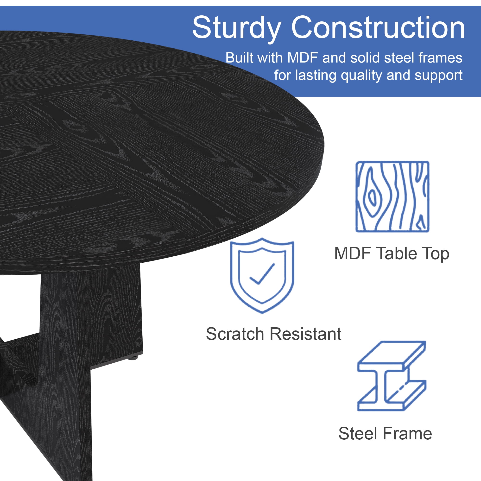 Spiced Round Dining Table for 4-47 Inch Farmhouse Kitchen Table, MDF Circle Table with Wood Grain Finish, 300lb Weight Capacity, Easy Assembly for Dining Room, Kitchen, Living Room