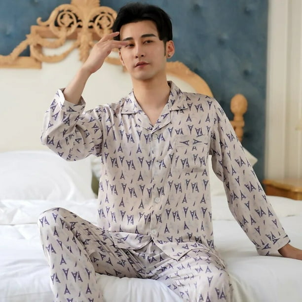 Conjunto de pijama de saten para hombre ropa de dormir con estampado de 2 piezas para estar en casa novedad de verano Bodega Aurrera en linea