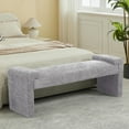 thumbnail image 2 of 58.7" Linen End of Bed Bench Upholstered Modern Bedroom Bench for Living Room & Entryway,Footrest Ottoman Accent Window Bench with Solid Wood Frame & Curved Arm, Gray, 2 of 10