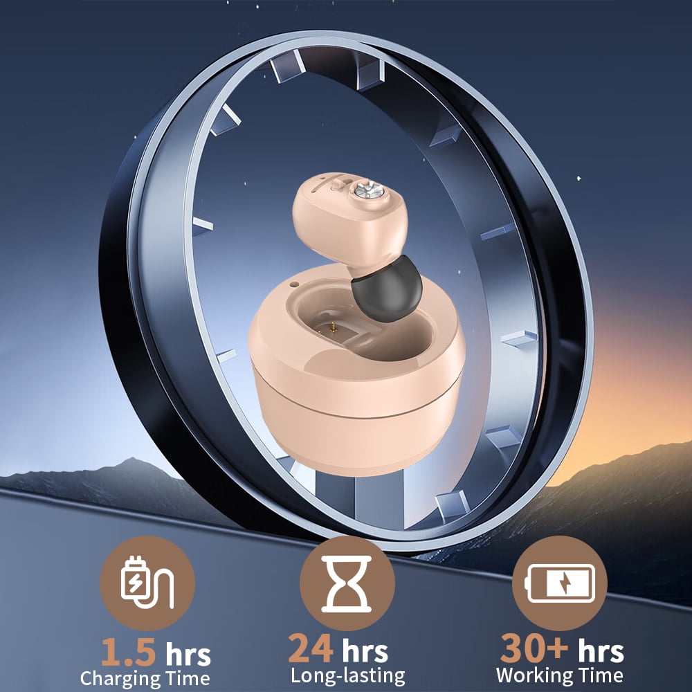 HIBRIQ Rechargeable Invisible Hearing Aids with Charging Base & Noise Cancelling for Seniors HH-1607