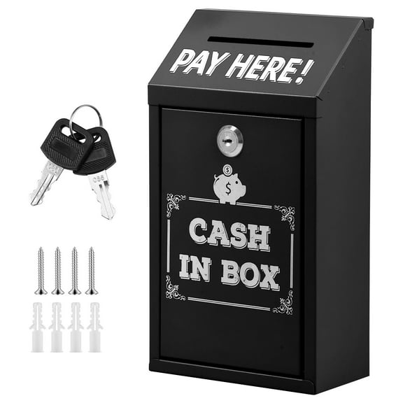 Metal Donation Box with Key Lock Rustproof Cash Drop Box with Top Slot Wall Mounted with 2 keys for Business Home Office Outdoor