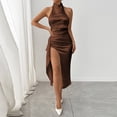 thumbnail image 2 of Kvture Womens Satin Dress Sleeveless Halter Ruched Side Slit Backless Elegant Midi Dress for Party Wedding Cocktail Coffee, 2 of 6