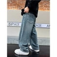 thumbnail image 5 of Boy's Casual Straight Leg Baggy Jeans Elastic Waist Loose Denim Cargo Pants with Pockets for 4-14 Years, 5 of 6
