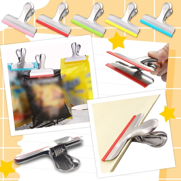 5 Pack Silicone Chip Bag Clips Color Coded, No Sharp Edges, Airtight Food Sealing Clips for Snack, Cereal & Storage Bags