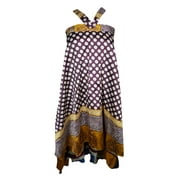 Mogul Indian Vintage Silk Sari Wrap Around Skirt Two Layer Reversible Printed Beach Cover Up Multiwear Dress Sarong Magic Skirts