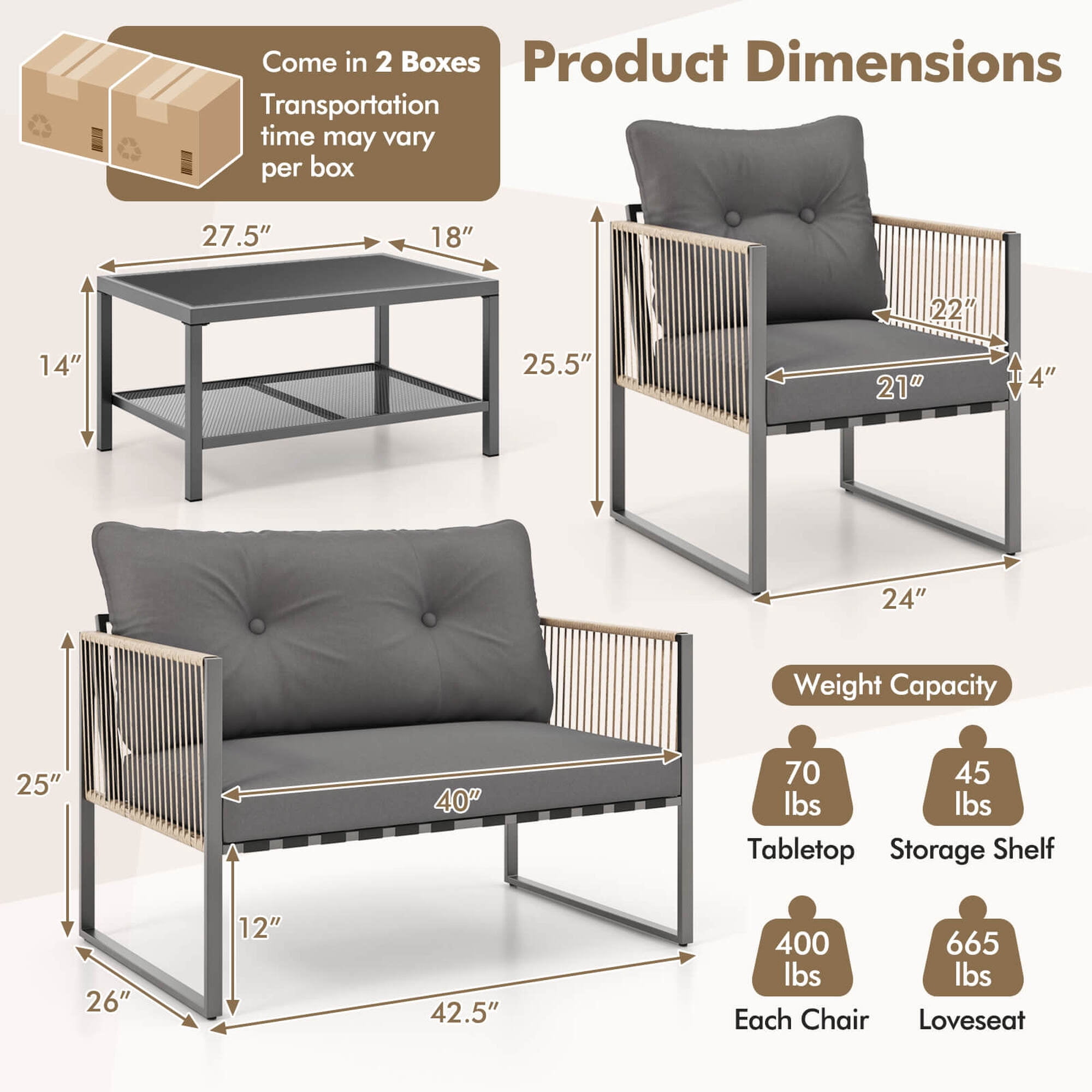 Costway 4 PCS Patio Furniture Set PE Rattan Conversation Sofa Set with Thick Cushions