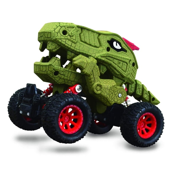 Camión con forma de dinosaurio retráctil Aeromax Dino-Faur verde con detalles en rojo
