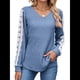 thumbnail image 3 of Camisas de Larga para Mujer, Blusas Informales de Negocios con Cuello en V, Camisetas de Moda para Otoño 2025. Ropa. Azul XL, 3 of 10