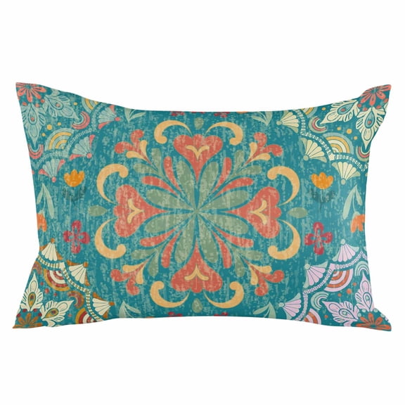 Green Boho Throw Pillow Cover 16 x 24 Inch Decorative Pillow Cover Shabby Vintage Ethnic Abstract Floral Art Lumbar Pillowcase Seasonal Rectangle Cushion Case for Couch Sofa Bed Living Room
