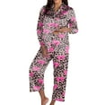thumbnail image 2 of YMNXA Pajamas For Women Set Long Sleeve Lapel Buttons Leopard Bow Print Tops And Pants Comfortable Soft Two Piece Outfit For Daily Wear Hot Pink L, 2 of 5