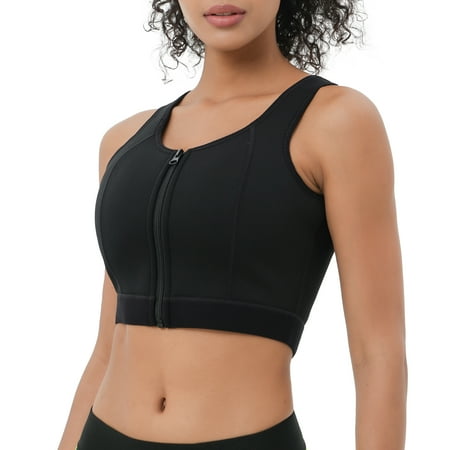 

Eleady Women sports bra High Impact Workout Sports Support Bra Full Cup Top Vest with Front-Zipper Wirefree for Women Fitness(Black XX-Large)