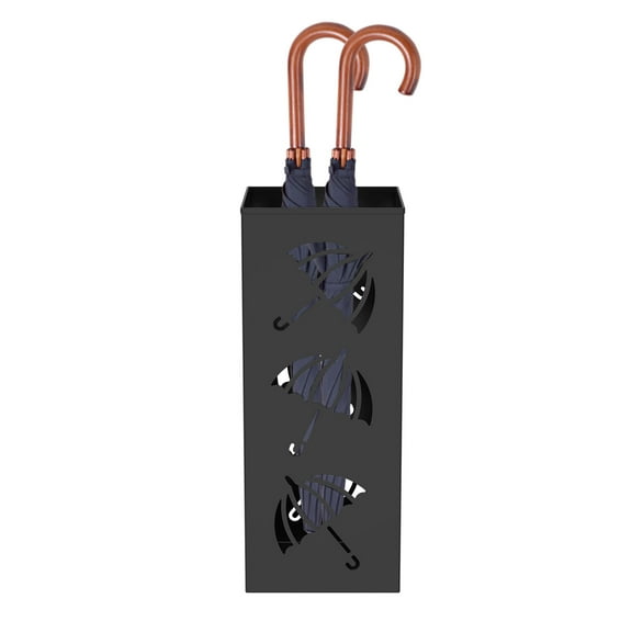 Grusce Umbrella Stand, Metal Umbrella Holder Bin with Handle, Hollowed Square Walking Cane Organizer Rack, for Home Office Entryway