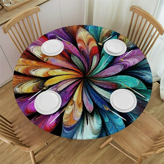 Patifu Flowers Round Tablecloth Stain-Resistant Washable Indoor Outdoor Restaurant Wedding Party Waterproof Fabric Home Decor 31"-35