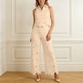 thumbnail image 2 of Womens Summer Solid Color Sleeveless Turn Down Collar Lapel Hollow Out Lace Vest and Wide Leg Pants Two Piece Set Yellow XXL, 2 of 4