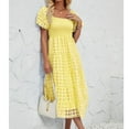 thumbnail image 5 of Low Heel Dress Shoes For Women, Smocked Long Dress Puff Short Sleeved Checkered Sheer Lace A Line Flowy Maxi Dress Bodycon Women Dress Wedding Guest Maternity Dress Maxi (S, Yellow) ZMTing, 5 of 5