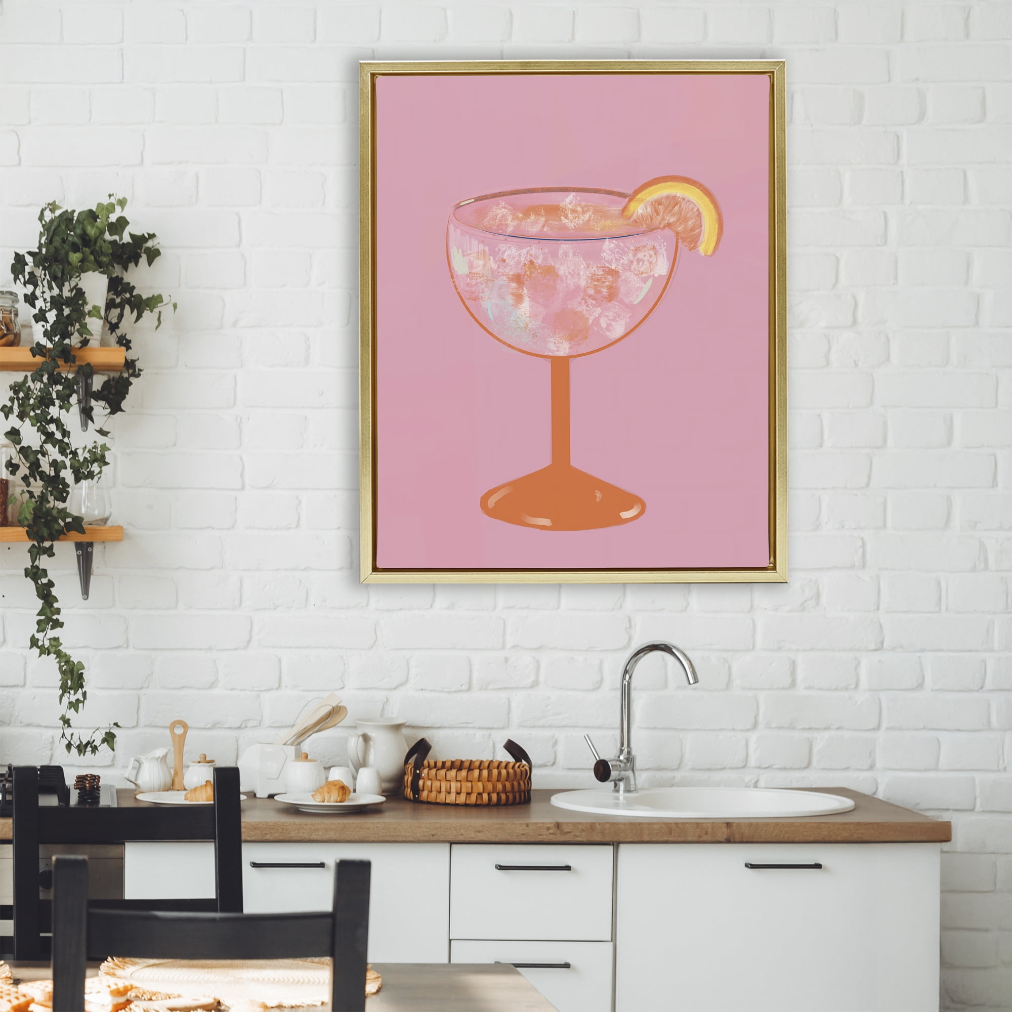 Stupell Industries Paloma Glass over Pink Gold Framed Floater Canvas Wall Art, design by Robin Maria