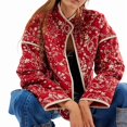 thumbnail image 1 of Chaqueta Acolchada Corta con Estampado Floral Vintage para Mujer, Chaqueta Corta Abierta Al Frente, Ropa de Abrigo Impresión Roja L, 1 of 3