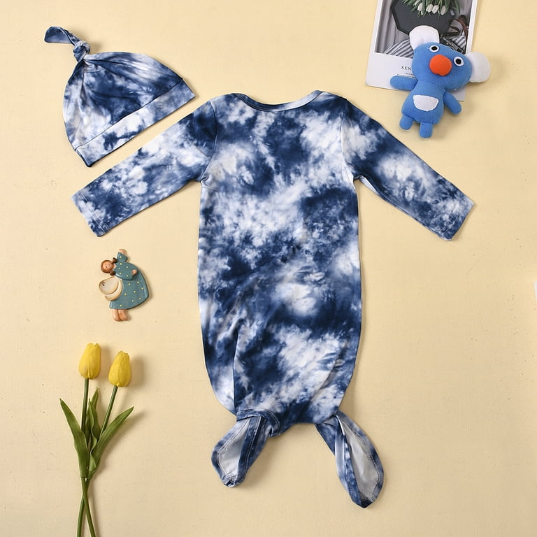 Newborn Infant Baby Boys Girls Nightgowns Tie Dye Knotted Sleeper