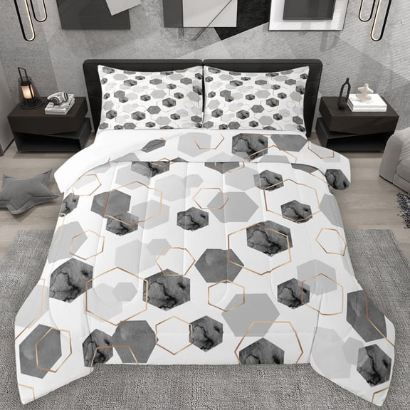 Manfei Grey Modern Honeycomb Bedding Comforter Set, Art Watercolor Square Twin Comforter Sets, Teens Kids Boys Girls Bedding Set, Microfiber Bedroom Decor, 2pcs